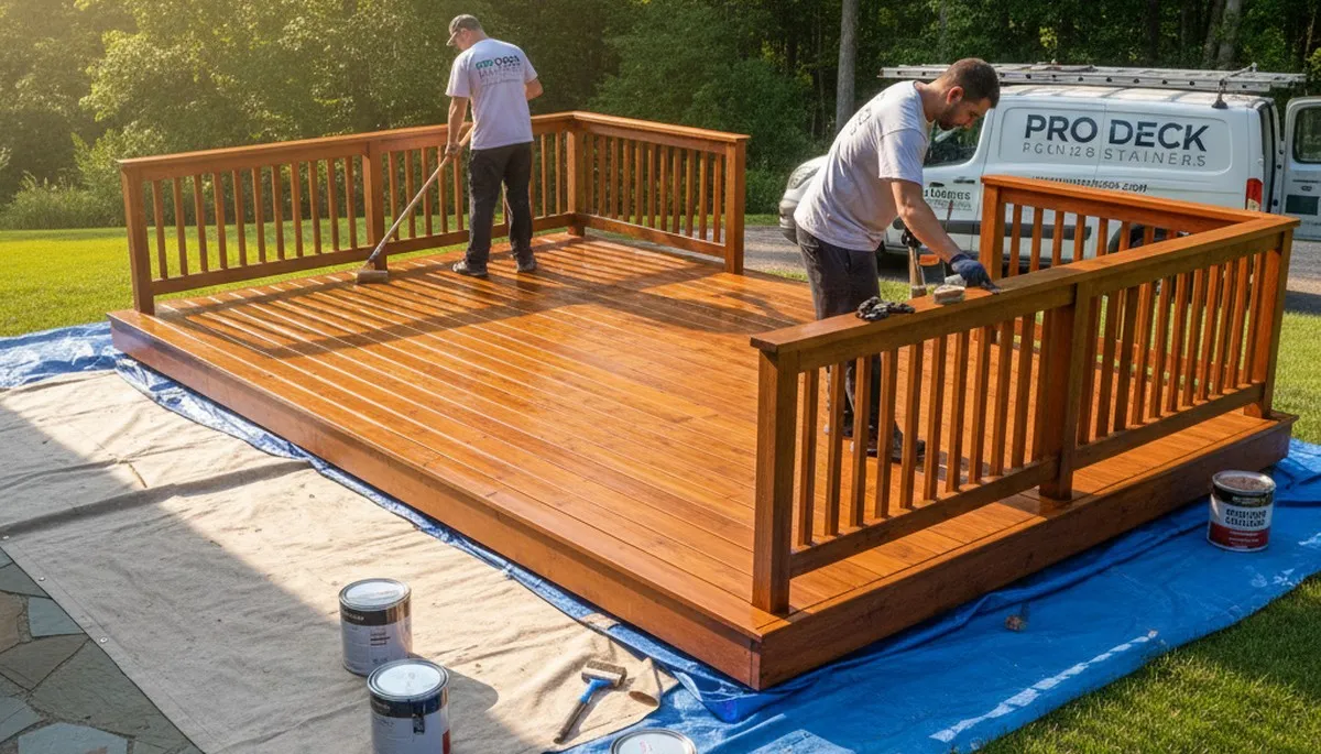 Milwaukee, WI deck staining service by paintersmilwaukee.com for wood deck protection and curb appeal