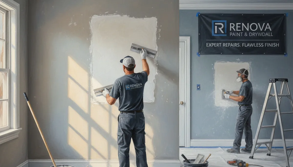 Milwaukee, WI painters repairing drywall cracks and holes for a home service project