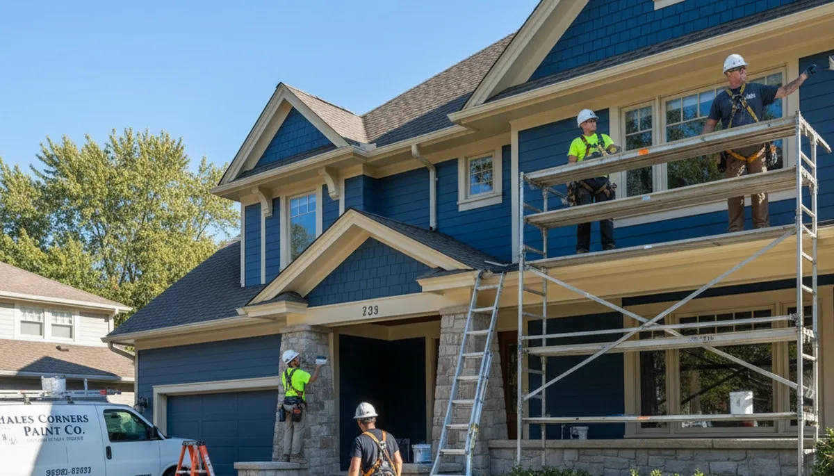 Painting crew working on Milwaukee, WI home exterior by professional painters