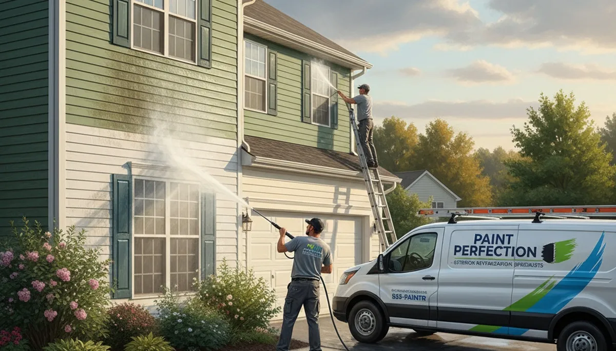 Milwaukee, WI painters pressure cleaning vinyl siding to remove grime and algae